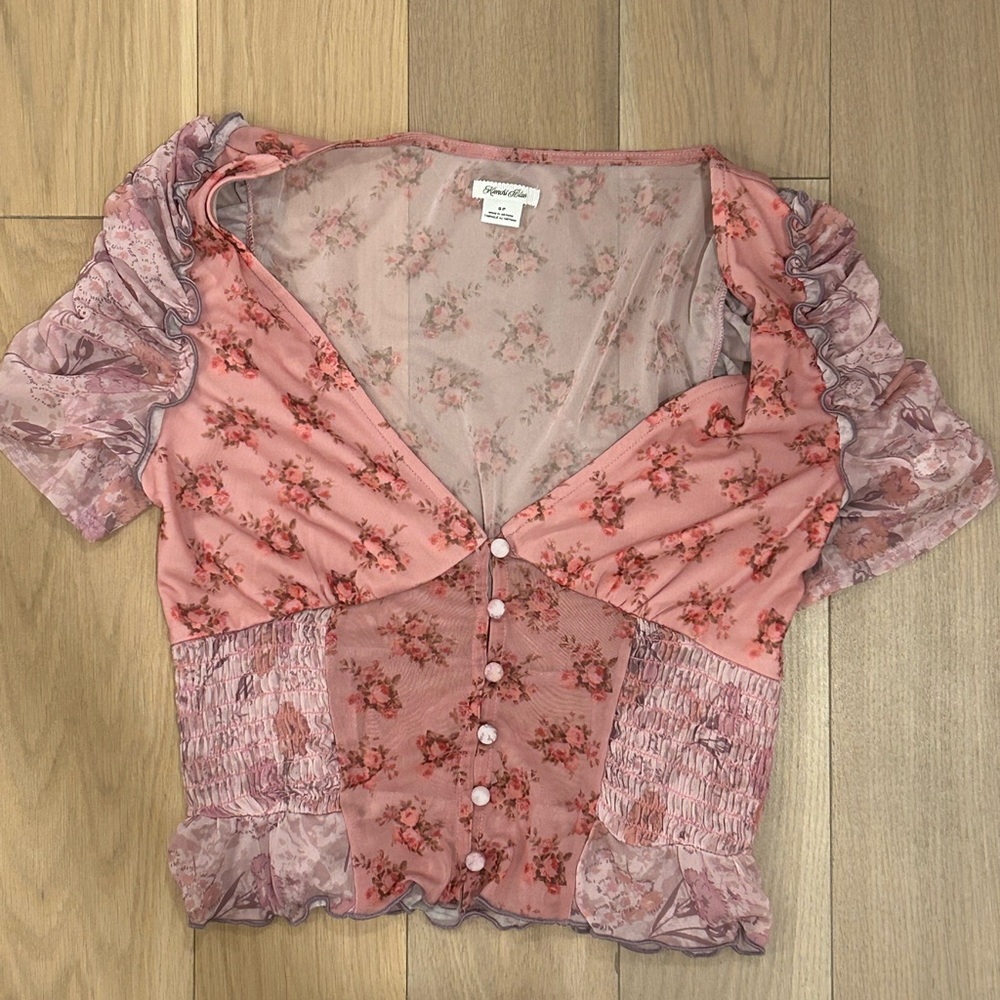 Urban Outfitters Pink Floral Button Blouse